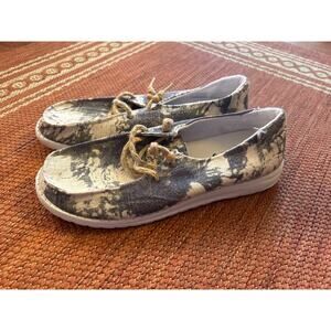 Gypsy Jazz Gray Beige Tie Dye‎ Fabric Slip On Womens Size 10 NWOT